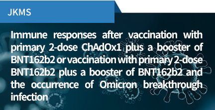 JKMS / Immune responses after vaccination with primary 2-dose ChAdOx1 plus a booster of BNT162b2 or vaccination with primary 2-dose BNT162b2 plus a booster of BNT162b2 and the occurrence of Omicron breakthrough infection